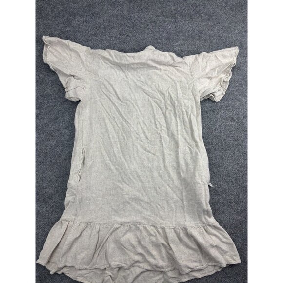 Ces Femme Dress Women's L Beige Button Up Pockets 100% Cotton Midi Ruffle - Picture 8 of 9